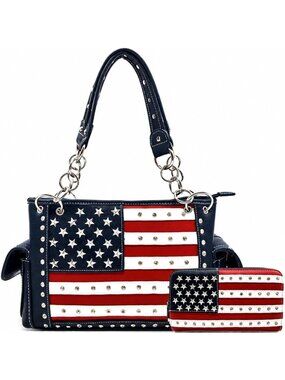 Trendy Western American Flag Purse & Wallet Set for Women - Patriotic Style